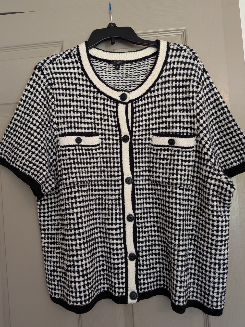 Talbots Women's Black and White Houndstooth Button Front Sweater 3X